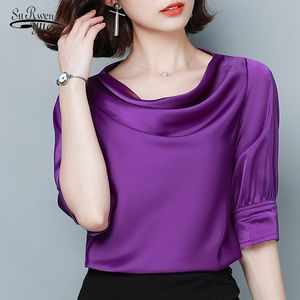Solid Short Sleeve Plus Size Women Tops and Blouses Elegant Office Lady Chiffon Shirts Casual Clothing Blusas 10244 210521