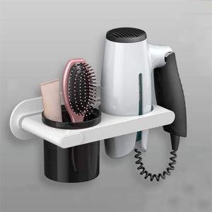 Wall Mounted Hair Dryer Holder Self-Adhesive Hair dryer Rack Punch-Free Bathroom Supplies Shelf Organizer 210811