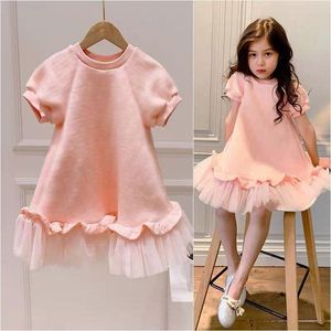 Tjejens klänningar Flickor 'Pink Fashion Mesh Stitching Short-Sleeved Dress Girls Clothes 2 Year Old Baby Girl Kids For