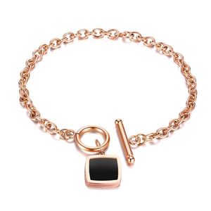 Charm Bracelets FATE LOVE Brand Trendy Lady Women Statement Black Square Bracelet Stainless Steel Metal Fashion Jewelry