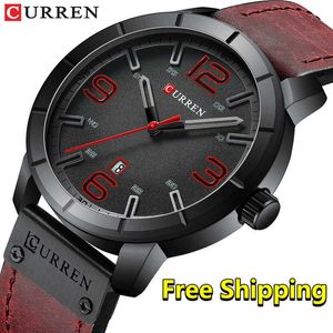 Мужчины Watch Curren Мода Творческие наручные часы Мужской Часы Военный Кожаный Ремешок Роскошный Бренд Человек Часы Reloj Hombre 210527
