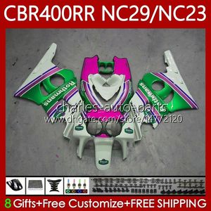 Fairings Kit för Honda CBR 400 RR CC 400CC NC23 1994 1995 1996 1997 1998 1999 Body 66NO.119 CBR400RR Pink Green CBR400 RR 88-99 NC29 CBR 400RR 94 95 96 97 98 99 OEM KOVISWORK