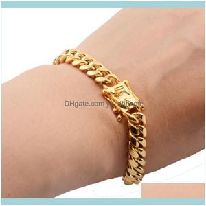 Bağlantı, bilezikler jewelrylink, zincir 8mm büyüleyici paslanmaz çelik altın ton mücevher Miami Küba Curb Hediye Erkek Kadın Bilezik Bangle 7-11 