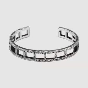 Silver Hollow Bangle Double Letter Bracelet Fashion Carved Pattern Bangles For Women Men Street Punk Bracelets