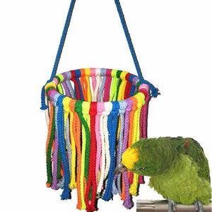 Andra Bird Supplies Pet Parrot Toy Cotton Rope Chewing Bite Hängande Cage Swing Climb Chew Leksaker för Små Medium