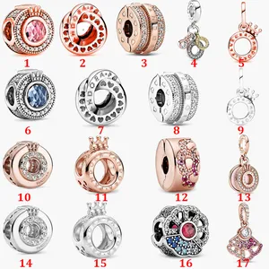 Fine Jewelry Autêntico 925 Esterlina Prata Bead Fit Pandora Charme Pulseiras Coroa Letra O Ventilador Beads Coração Azul Craia Cadeia de Segurança Pingente DIY Beads