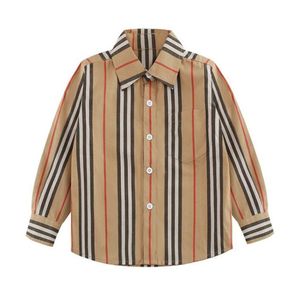 Kinderhemden Frühling Herbst Jungen Langarm gestreiftes Hemd Turnhalterkragen Gentleman Stil Kinder Tops Kinderkleidung