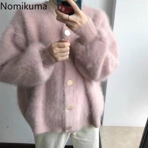 Nomikuma Autumn Winter New Mink Cashmere Sweater Coat Causal Long Sleeve O-neck Knitted Jacket Korean Warm Cardigan 6D143 210427