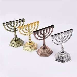 Israel Judea Jew Creative home furnishing alloy 7 Branches Candlestick je judaism crafts Menorah candle holder 210811