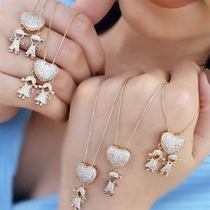 Luxury Heart Boy Girl Pendant Necklace Gold Color chain Colorful Zircon Choker kids bohemian women Fashion Jewelry CZ 220214