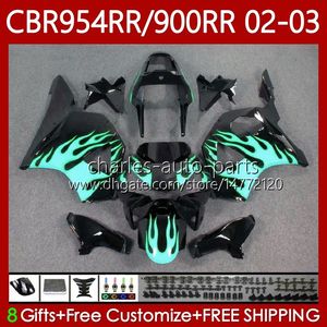 Kropps kit för Honda CBR954-RR CBR900RR 2002-2003 Kroppsarbeten Cyan Flames 61NO.132 CBR954RR CBR954 CBR900 CBR 900 954 RR CC 900CC 2002 2003 CBR 954RR 900RR 02 03 FAININGS