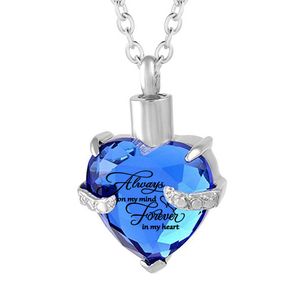 Wholesale coração birthstone de aço inoxidável cremação cinzas colar memorial pingente moda jóias para mulheres