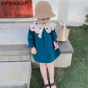 Vår Höstflickor Söt Långärmad Princess Dress Kids Barn Dot Snow-down Collar Casual Dresses Koreansk stil 210615