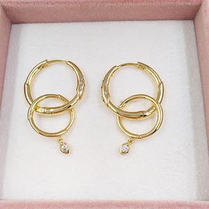 Fashion CZ diamond earrings for Pandora 925 sterling silver gold Flower Stem Hoop Stud Earrings original gift box set ladies and girls accessories 267927CZ