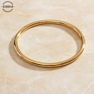 Sommar Summer Style 18kgp Gold Filled Bangles Simple, No-nonsense Circles Wedding Bracelet Bijoux Women Q0719