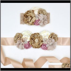 Haaraccessoires Baby, Kinder Umstandsspitze Baby Mädchen Stirnbänder passendes Satin-Taillenband Vintage Chiffon-Blumen-Frauen-Schärpen-Set Hochzeitsgürtel