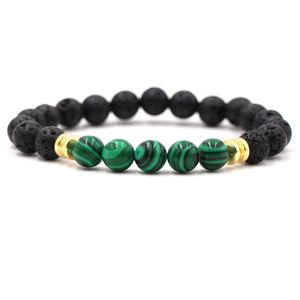 Handgjorda 8mm Malachite Buddha Bracelet Black Lava Stenpärlor Diffuser Armband Män Sommar Kvinnor Smycken Gift