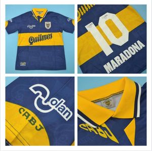 10 Maradona 1995 Boca Juniors Retro Comemorar Jerseys de Futebol 95 Camisas de Futebol Vintage Home Azul Amarelo Clássico Antique Camiseta de Futbo