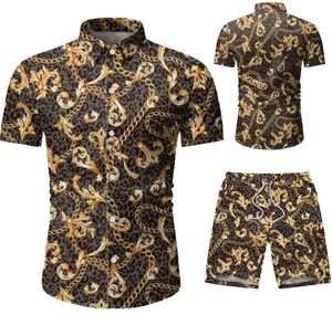 Гавайский Наряд 2 Частей оптовых-Мужские трексуиты роскошные летние пляжные мужчины наборы напечатанные с коротким рукавом уличная одежда отворота рубашка мода шорты повседневные гавайские костюмы частей наряд