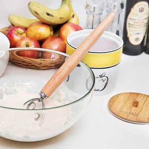 Stainless Steel Egg Tools Beater 13 Inch Bread Dough Tool Baking Accessories Danish Whisk Stick Kitchen Gadgets Oak Wood Handle RH2517