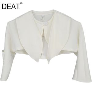 Letnie kobiety ubrania okrągły szyja pełne rękawy Przylądek typu Krótkie połówki Splited White Top Kobieta Blazer WP91500L 210421