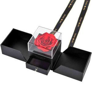 Gifts for women Eternal Rose Preserved Flower Proposal Jewelry Box Earrings Necklace Storage Case Forever Love Wedding Christmas Valentines Gift