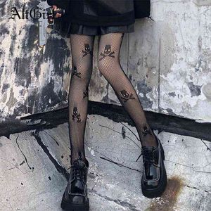 Altgirl Dark Gothic Lolita Skull Fishnet Tights Women Mall Goth Punk Mesh Transparent Strumpor Y2K E-Girl Sexy Bottoms Underkläder Y1130