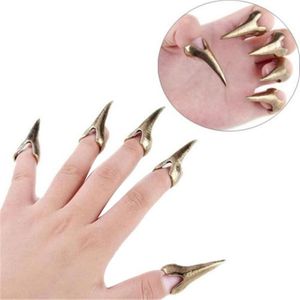 Kit per nail art 5pcs Retro Punk Talon Rings Decor Sharp Alloy Finger Claw Knuckle Ring Set stile vintage