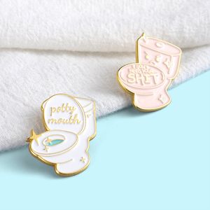 Wholesale enamel pin personalized for sale - Group buy Personalized Cartoon Toilet Shape Brooches Funny Letter PRETTY MOUTH Gold Plated Enamel Lapel Pins Paint Badges for Girls Denim Shirt Bag Accessories Small Gift