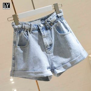 Ly Varey Lin Sommar Kvinnor Casual Kvinna Solid Färg Loose Jeans Shorts Wide Ben Classic High Waist Denim 210526