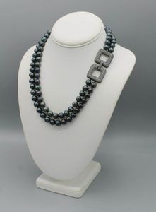 Hand knotted necklace 8-9mm black freshwater pearl micro inlay zircon square clasp 45-48cm fashion jewelry