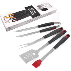 Aço inoxidável Barbecue Tools Conjuntos Cozinhar Profissional Outdoor BBQ Utensílios Acessórios Kit 4 peças Set Zyy964