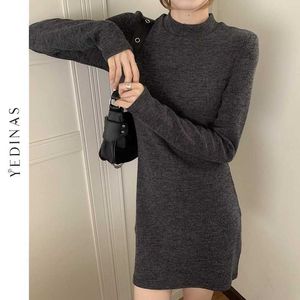 Yedinas Kış Uzun Kollu Kazak Elbise Kadın Sonbahar Seksi Stil Sıska Kısa Mini Elbiseler Bayanlar Zarif Ince Clubwear 210527