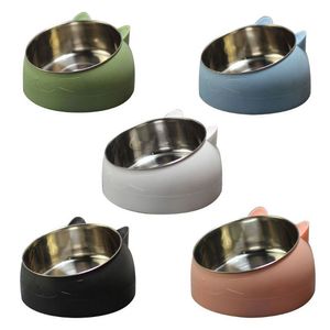 Cat Dog Bowl 15 Stopnie Przechylone Ze Stali Nierdzewnej Cat Bowl SafeGuard Neck Puppy Cats Feeder Niepoślizgowy CrashWorthiness Baza Pet Bowls