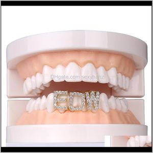 Grillz, Body Jewelry Drop Delivery 2021 Gold Sier Color Iced Out A-Z Custom Grillz Full Diamond Letter Grills Tooth Cap Hip Hop Bocca dentale