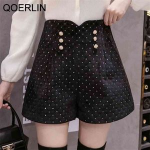 Vintage Hohe Taille Diamant Pailletten Shorts Frauen Breite Bein Booty Kurzen Sommer Sexy Liner Schwarz Mädchen Plus Größe 210601