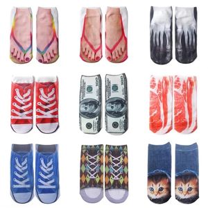 Roliga kreativa 3D-flip-flops strumpor Lågskuren Sneakers Trainer Skor Tryckta Ankel Socks Sandal Sommar Tofflor Utomhus Camping Hikin Print Hosiery