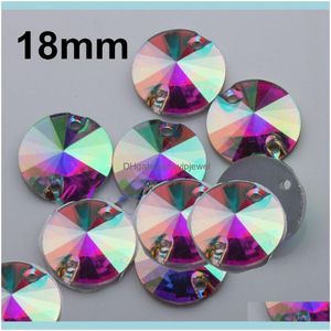 Gevşek Elmas Takıları 100 PCS 18mm Kristal Düz Arka #3200 Rivoli Taşta Dikli AB Yuvarlak İki Delikli Rhinestones Drop Teslimat Y