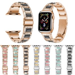 Lüks Glitter Opal Paslanmaz Çelik Izle Band Metal Kayış Apple IWatch Serisi 7 6 SE 5 ile Parlak Elmas 38 41 42 40 44 45mm Watchband