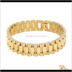 Link, Chain Bracelets Drop Delivery 2021 Men Stainless Steel Hip Hop Style 24K Gold Sier Watch Band Bracelet Link Fashion Punk Jewelry 15Mm 2