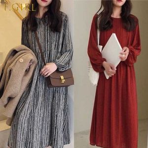 Dress Women Plus Size 4XL Vintage Lovely Lantern Sleeve Retro Pregnant Lady Daily Dresses Ins Soft Chiffon Korean Womens Vestido Y1006