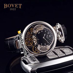 46mm Bovet 1822 Tourbillon Amadeo Fleurie Zegarki Quartz Mens Watch Steel Case Case Black Szkielet Dial Skórzany pasek HWBT Hello_watch