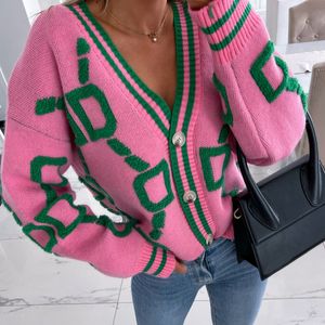 Women Loose Knitted Cardigan Casual Sweater Coat V-neck Drop Shoulder Sleeve Female Chic Crochet Outerwear Autumn Winter New