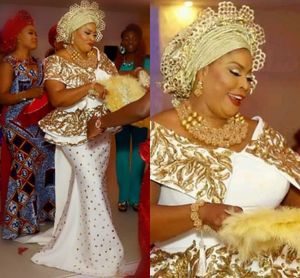 Aso ebi 2021 العربية فساتين السهرة الذهب التفاصيل الفاخرة الدانتيل بلورات peplum حورية البحر الخامس الرقبة حفلة موسيقية فساتين الساتان حزب رسمي أثواب الاستقبال