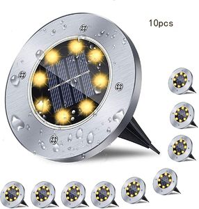 8 LED Solar Powered Disk Lights Outdoor Waterproof Garden Landscape Lighting for Yard Deck Lawn Patio Pathway Walkway