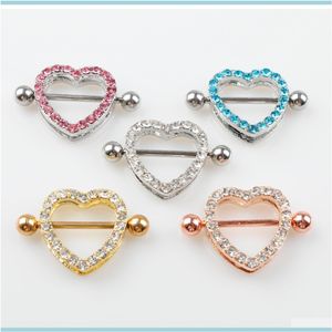 Navel & Bell Button Rings Jewelryd 5 Colors Nice Heart Style Nipple Ring 20 Pcs Pink Color Stone Piercing Body Jewelry Drop Delivery