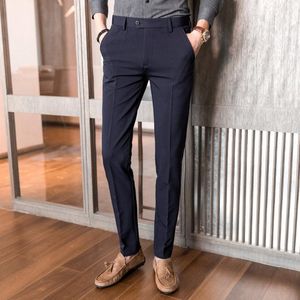 Kostym byxor mens koreanska slim passform elastiska tyger affärer avslappnad manlig högkvalitativ formell klänning för män byxor män passar blazers