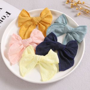 Ny 2.1inch Bomullsbågar Headband Nylon Baby Turban Girls Solid Bow Hairpins Nyfödda Knotbow Nylon Headbands Headwear