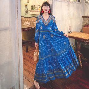 Casual sukienki Czeski Dress Z Kwiecistym Wzorem Z Długim Rękawem Maxi Vintage Afryki Dla Kobiet Boho