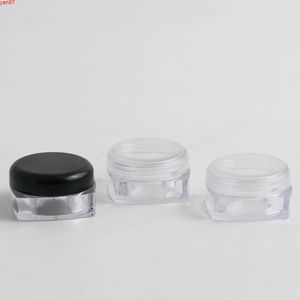 Travel Mini 10G Clear Square plastic Cream jar bottles 10cc Display Container Cosmetic Packaging with whie clear lids 100pcsgoods qty